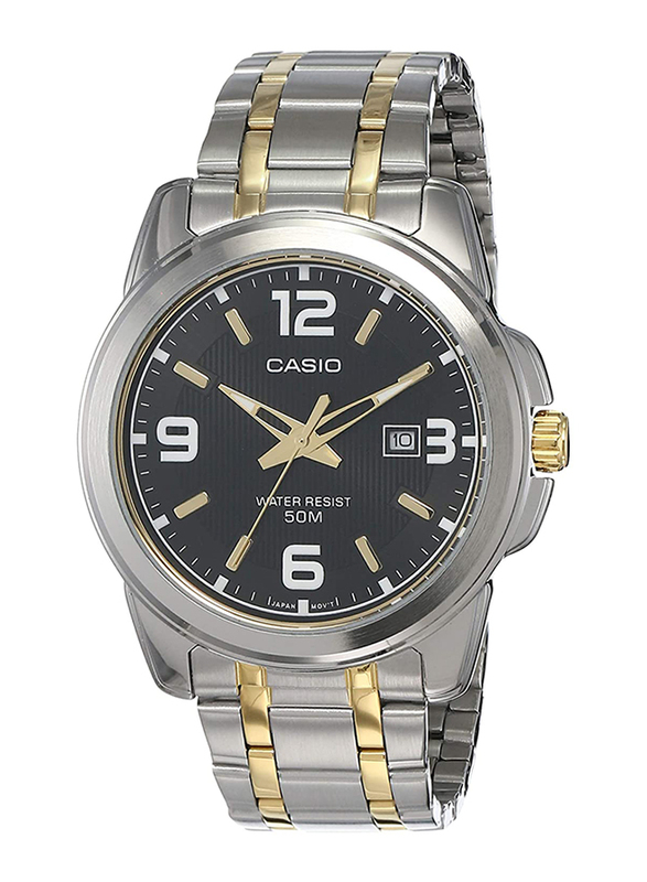 Casio Analog Watch for Men with Stainless Steel Band, Water Resistant, MTP-1314SG-1AVDF, Silver/Gold-Black