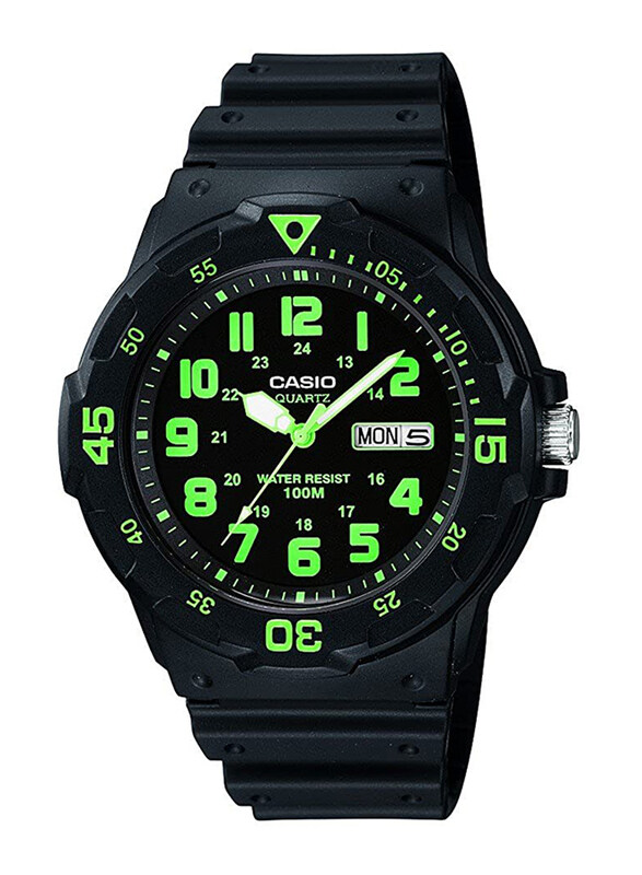 

Casio Analog Watch for Men with Resin Band, Water Resistant, MRW-200H-3B, Black-Green/Black