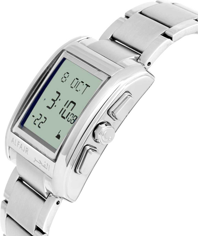 Al Fajr Digital Watch for Men with Stainless Steel Band, Water Resistant, WS-06S, Silver-White
