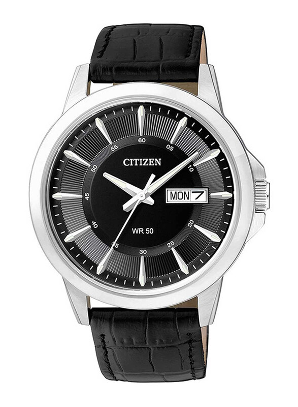 

Citizen Analog Watch for Men with Leather Band and Water Resistant, BF2011-01EE, Black-Black