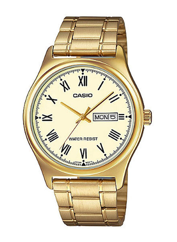 

Casio Analog Watch for Men with Stainless Steel Band, Water Resistant, MTP-V006G-9BUDF, Gold-Beige