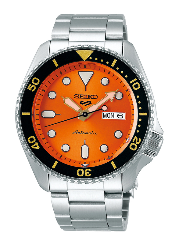 

Seiko Automatic Analog Watch for Men with Stainless Steel Band, Water Resistant, SRPD59K1, Silver-Orange