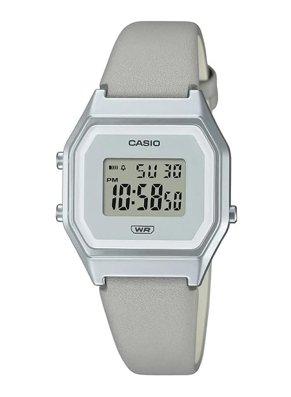 Casio Vintage Digital Watch for Women with Leather Band, Water Submerge Resistant, LA680WEL-8DF, Silver/Grey