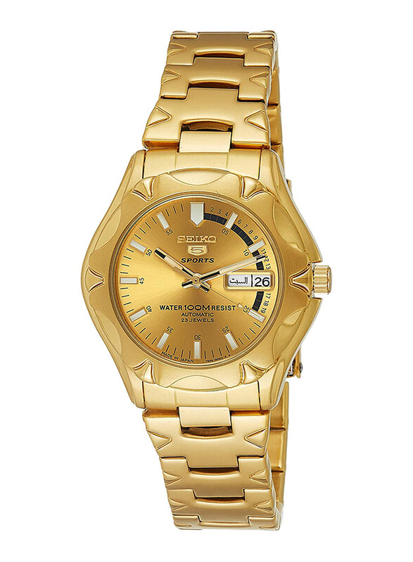 

Seiko 5 Sports Automatic Analog Watch for Men with Stainless Steel Band, Water Resistant, SNZ450J1, Gold