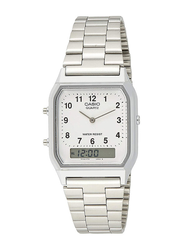 

Casio Analog/Digital Quartz Watch for Men with Stainless Steel Band, Water Resistant, AQ-230A-7BMQYES, Silver-White