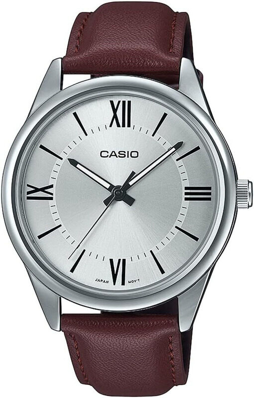 

Casio Analog Watch for Men with Leather Band, Water Resistant, MTP-V005L-7B5UDF, Silver-Brown