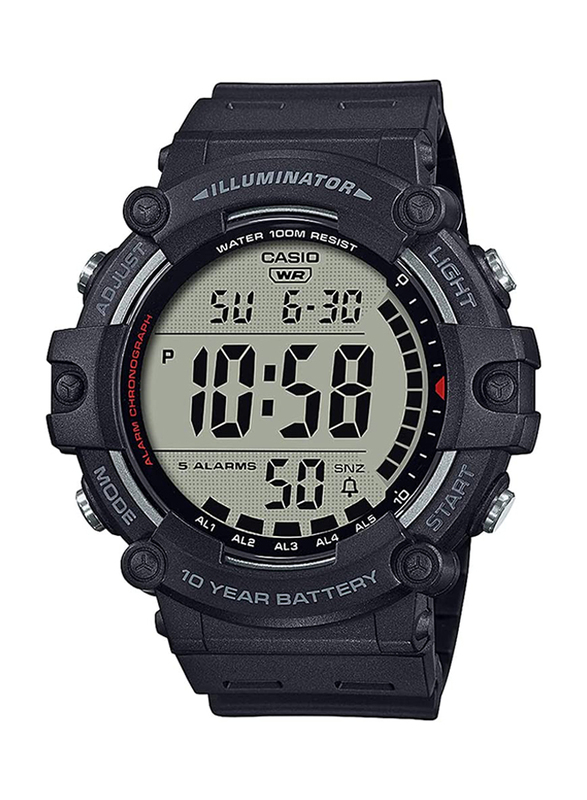 Casio Illuminator Digital Quartz Sport Watch for Men with Resin Band, Water Resistant, AE-1500WH-1AVDF Black/Grey