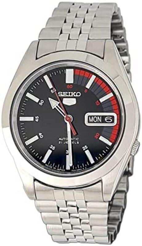 

Seiko 21 Jewels Analog Watch for Men with Stainless Steel Band, Splash Resistant, SNKB79J1, Silver-Black