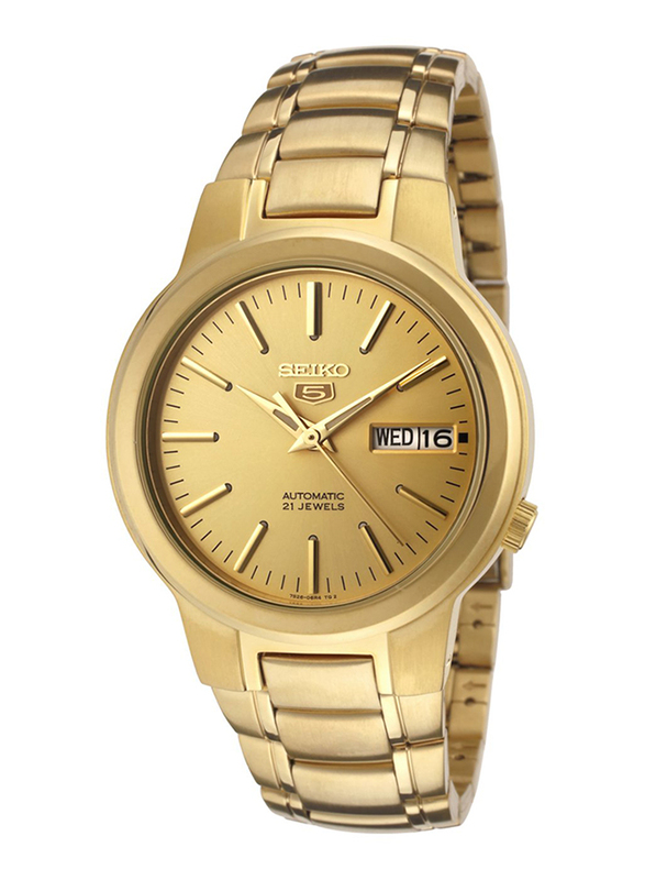 Seiko 5 Automatic Analog Watch for Men with Stainless Steel Band, Water Resistant, SNKA10, Gold