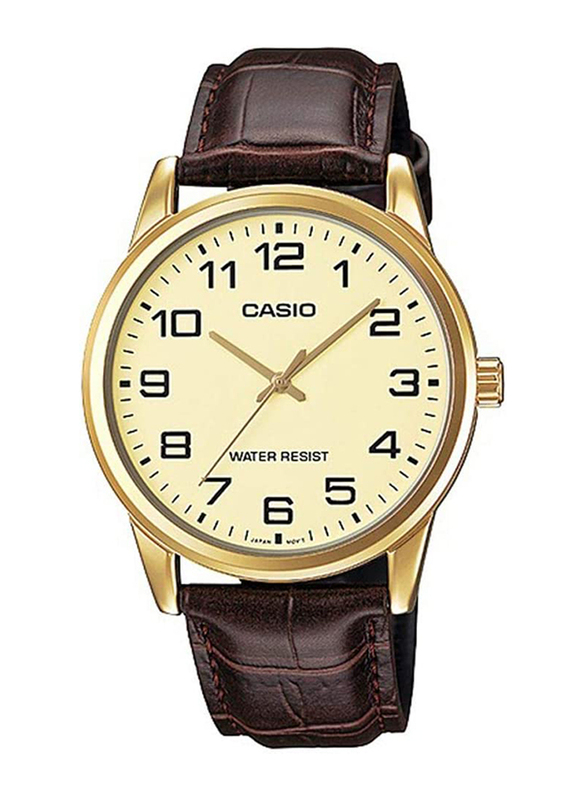 Casio Analog Japanese Quartz Unisex Watch Set with Stainless Steel Band, Splash Resistant, MTP/LTP-V001GL-9BUDF, Brown-Yellow