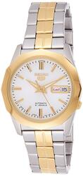 Seiko Analog Watch for Men with Stainless Steel Band, Water Resistant, SNKG84J1, White-Silver/Gold