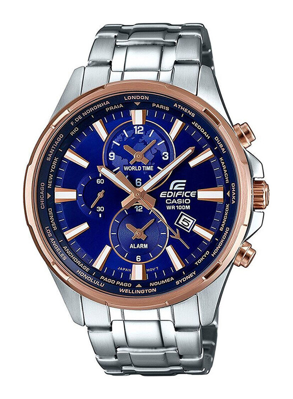 

Casio Edifice Analog Watch for Men with Stainless Steel Band, Water Resistant and Chronograph, EFR-304PG-2AV, Silver-Blue