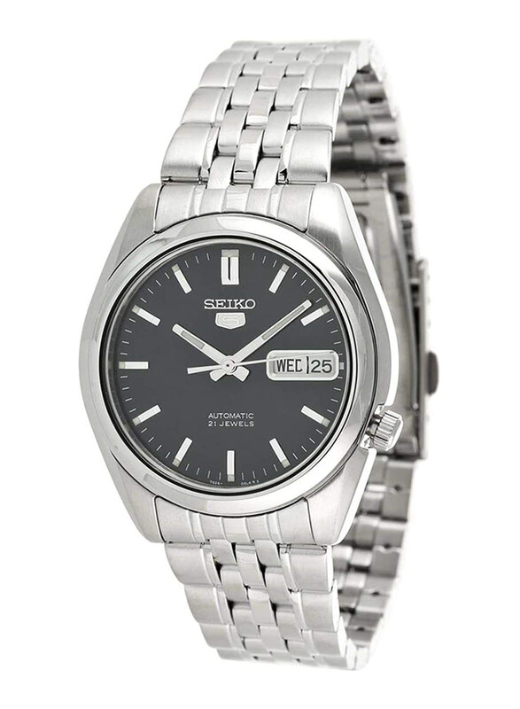 

Seiko 5 Automatic Analog Watch for Men with Stainless Steel Band, Water Resistant, SNK357K1, Silver-Black