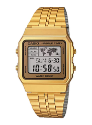 Casio Digital Quartz Unisex Watch with Stainless Steel Band, Water Resistant, A500WGA-9DF, Gold