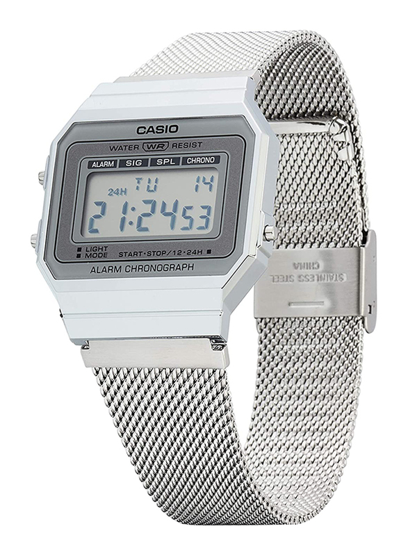 Casio Digital Unisex Watch with Stainless Steel Band, Water Resistant, A700WEM-7AEF, Silver