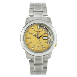 Seiko Analog Watch for Men with Stainless Steel Band, Water Resistant, SNKK29K1-1, Gold-Silver