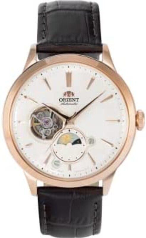 

Orient Sun and Moon Open Heart Analog Unisex Watch with Leather Band, Water Resistant, RA-AS0102S00C, Brown-White