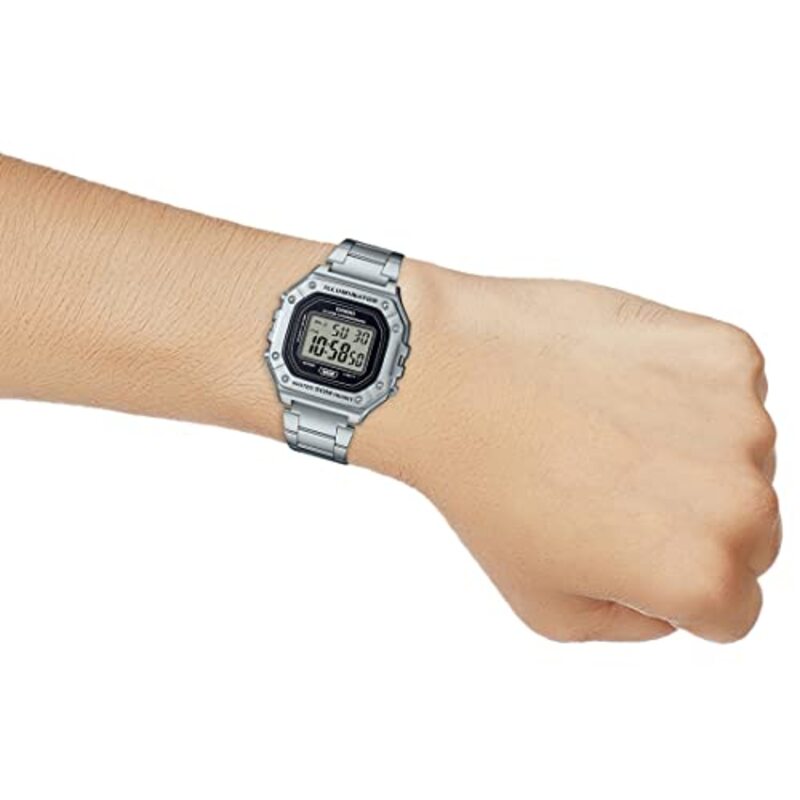 Casio Digital Watch for Boys with Stainless Steel Band, W-218HD-1AVDF, Silver-Silver