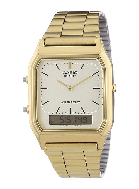 

Casio Analog/Digital Watch for Men with Stainless Steel Band, Water Resistant, AQ-230GA-9D, Gold-White