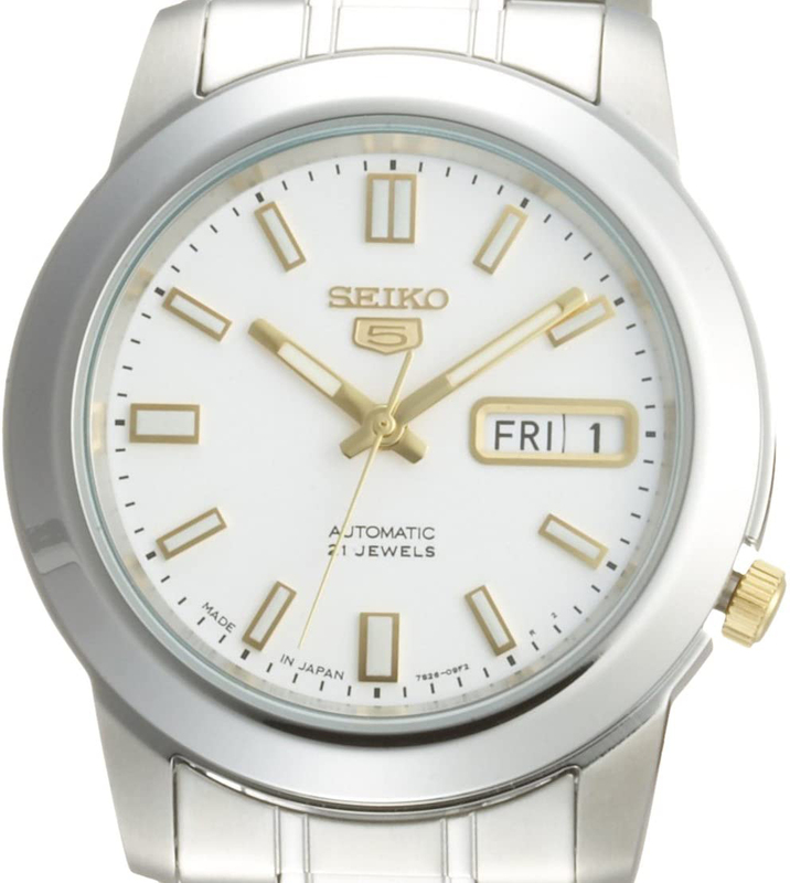 Seiko Analog Watch for Men with Stainless Steel Band, Water Resistant, SNKK07J1, Silver-White