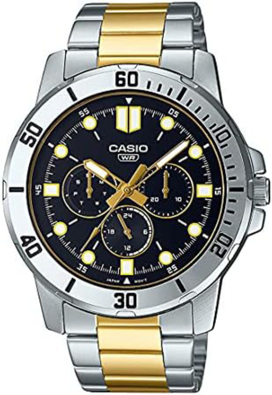 Casio Analog Watch for Men with Stainless Steel Band, Water Resistant, MTP-VD300SG-1EUDF, Silver/Gold-Gold/Black