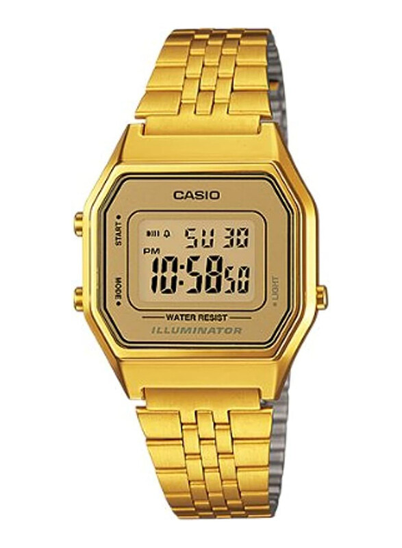 

Casio Illuminator Digital Watch for Women with Stainless Steel Band, Water Submerge Resistant, LA680WGA-9DF, Gold