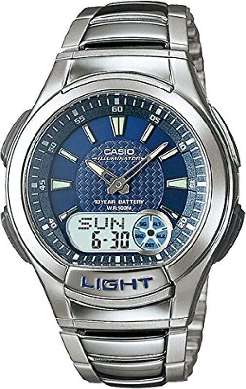 

Casio Analog Watch for Men with Stainless Steel Band, Water Resistant, AQ180WD-2AVDF, Silver/Blue