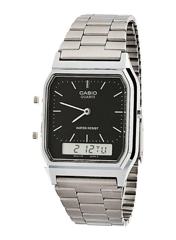 

Casio Analog-Digital Quartz Watch for Men with Stainless Steel Band, Water Resistant, AQ-230A-1DF, Silver-Black