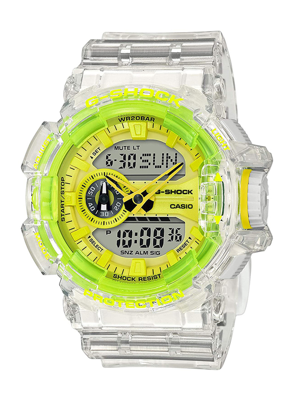 Casio G-Shock Analog/Digital Quartz Watch for Men with Resin Band, Water Resistant, GA-400SK-1A9DR, Clear-Green