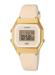 Casio Vintage Digital Watch for Women with Leather Band, Water Submerge Resistant, LA680WEGL-4DF, Gold/Pink