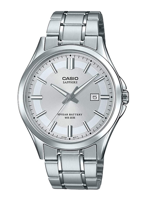 Casio Analog Quartz Watch for Men with Stainless Steel Band, Splash Resistant, MTS-100D-7AVDF (A1756), Silver
