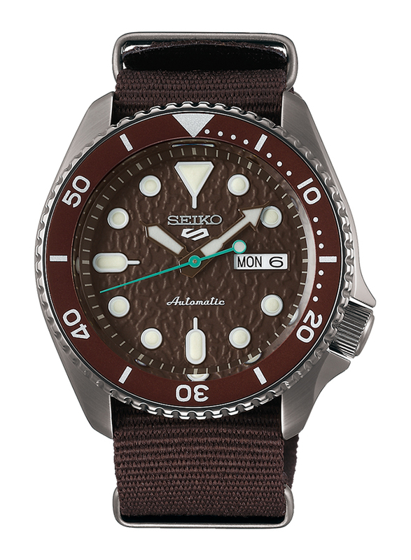 Seiko 5 Sports Automatic Analog Watch for Men with Nylon Band, Water Resistant, SRPD85K1, Brown
