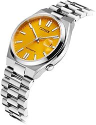 Citizen Analog Watch for Men with Stainless Steel Band, Water Resistant, NJ0150-81Z, Silver-Orange