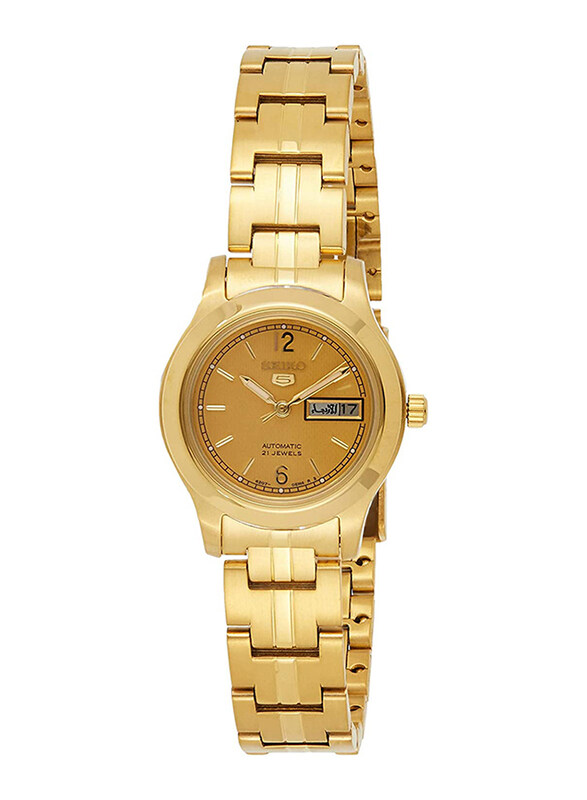 

Seiko 5 Automatic Analog Watch for Women with Stainless Steel Band, Water Resistant, SYME02, Gold