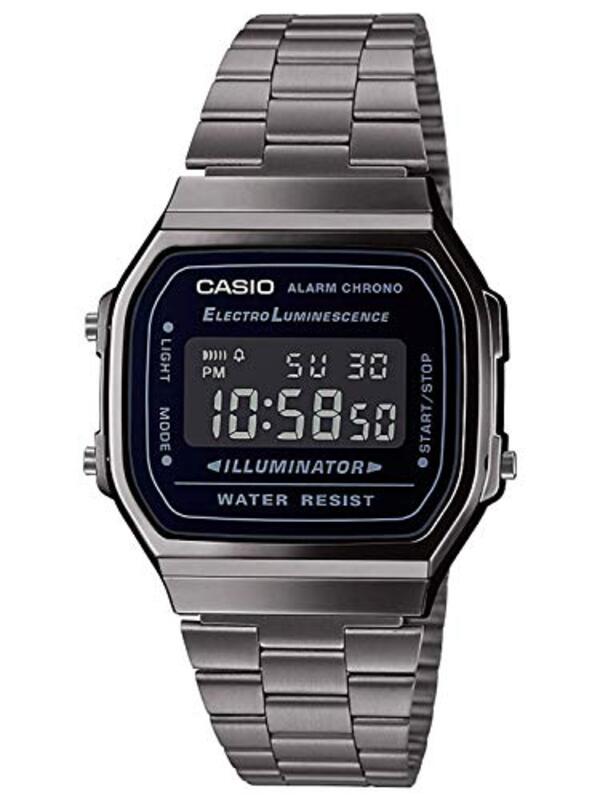 Casio Digital Watch for Men with Stainless Steel Band, A168WEGG-1BEF, Black-Blue