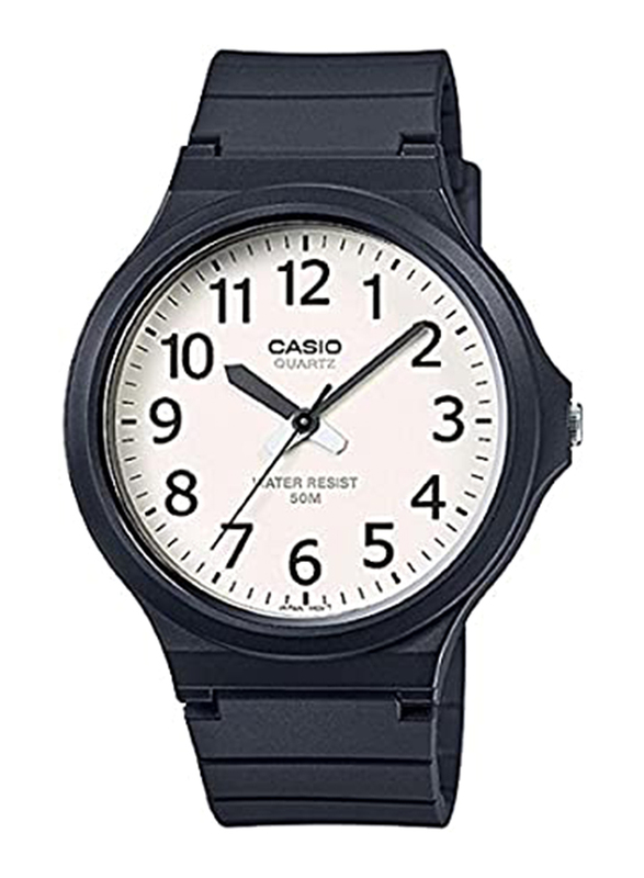 Casio Analog Watch for Men with Plastic Band, Water Resistant, MW-240-7B, Black-White