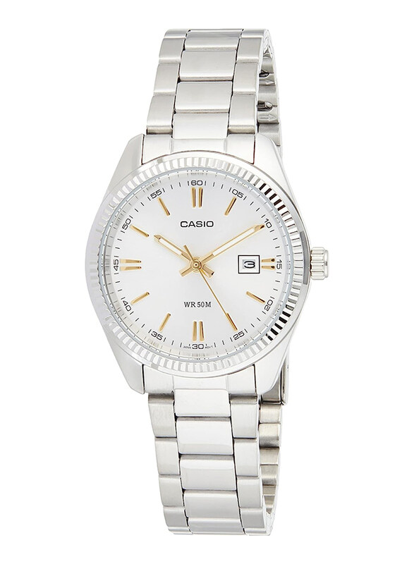 

Casio Analog Watch for Women with Stainless Steel Band, Water Submerge Resistant, LTP-1302D-7A2VDF, White/Silver