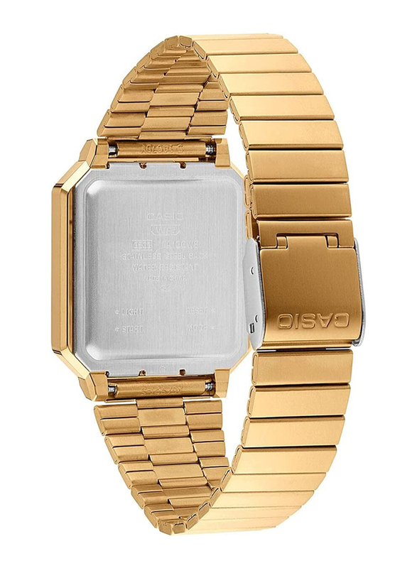 Casio Collection Vintage Digital Watch for Men with Stainless Steel Band, Water Resistant, A100WEG-9AEF, Gold
