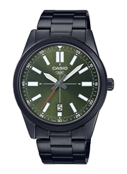 Casio Analog Japanese Quartz Watch for Men with Stainless Steel Band, Splash Resistant, MTP-VD02B-3E, Black-Green