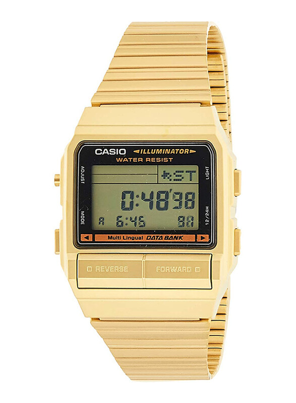 

Casio Data Bank Digital Watch for Men with Stainless Steel Band, Water Resistant, DB380G-1DF, Gold-Grey