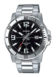 Casio Analog Watch for Men with Stainless Steel Band, Water Resistant, MTP-VD01D-1BVUDF, Silver-Black