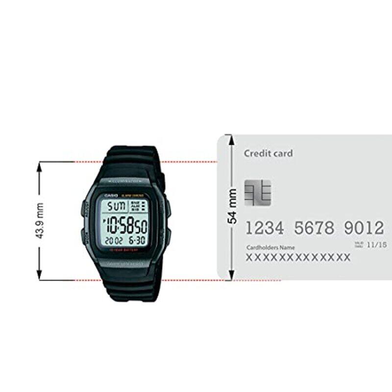 Casio Digital Watch for Men with Resin Band, W-96H-1BVDF, Black-Black