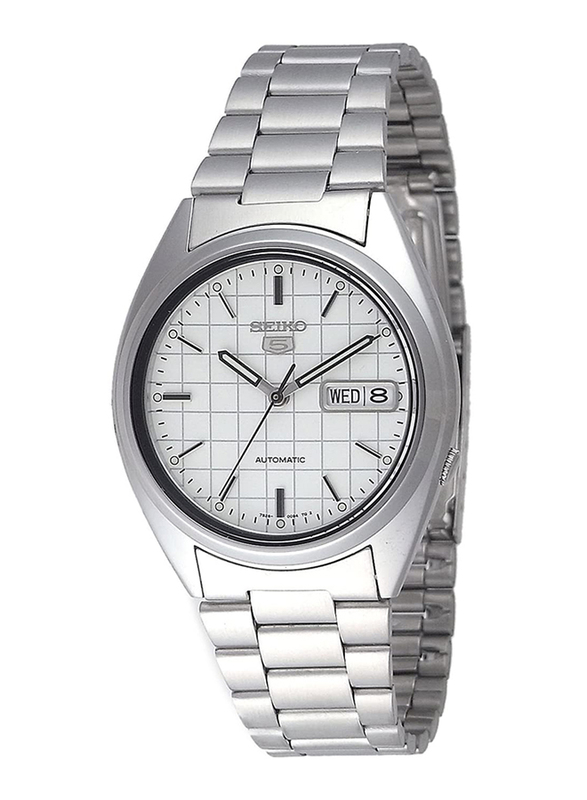 Seiko Analog Watch for Men with Stainless Steel Band, Water Resistant, SNXF05K1, Silver-White
