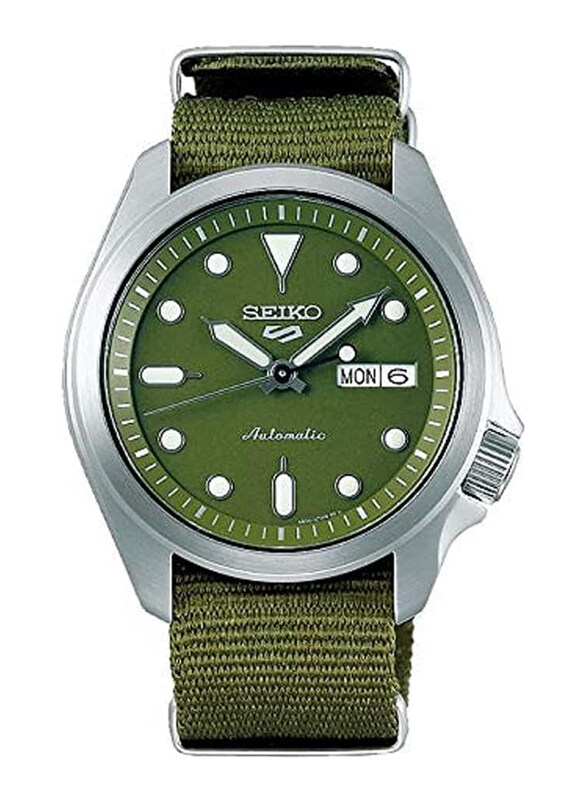 

Seiko Analog Watch for Men with Nylon Band, Water Resistant, SRPE65K1, Green-Green