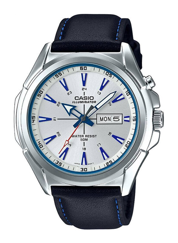 

Casio Analog Watch for Men with Leather Artificial Band, Water Resistant, MTP-E200L-7A2VDF, Navy Blue-Silver