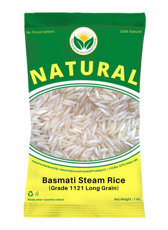 Natural Spices Grade 1121 Long Grain Steam Basmati Rice, 1 Kg