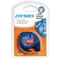 Dymo 91203 LetraTag Plastic Tape, 12mm X 4m, Red