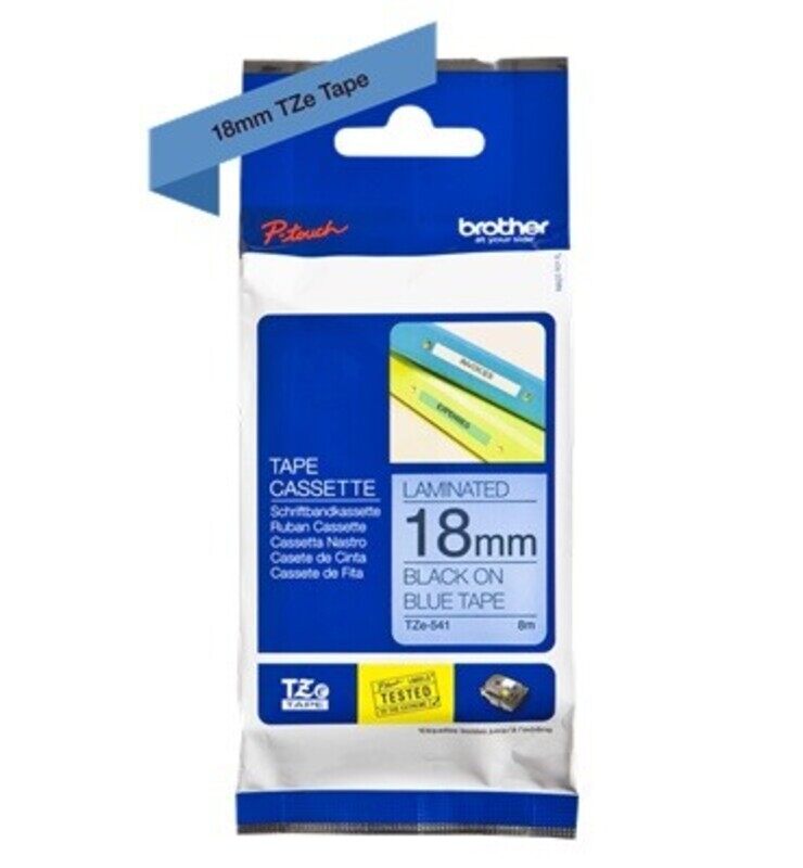 

Brother TZe-541 18mm Black on Blue Laminated Tapes