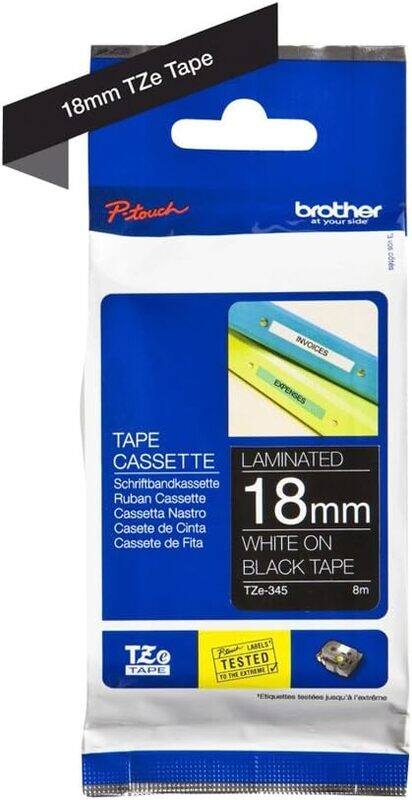 

Brother TZE-345 18mm White on Black Laminated Tape
