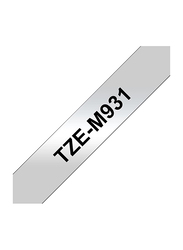 Brother TZE-M931 12mm Laminated Tape, Black/Matt Silver